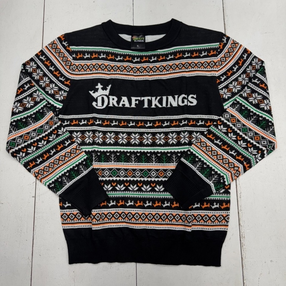 Draft Kings “Ugly Christmas Sweater” Pullover Crew Neck - Black, XL